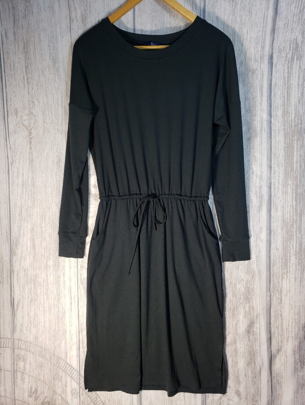Simier Fariry Long Sleeve Drawstring Waist Dress - Black New Small